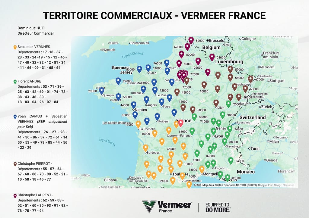 Nos représentants des ventes Vermeer France répartis par territoires commerciaux en France